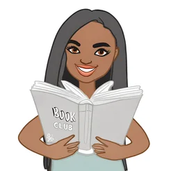 Free book club clipart of a quirky black woman reading